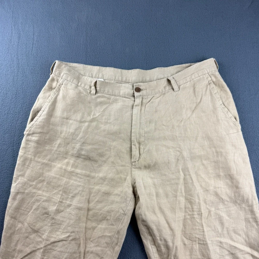 Jos A Bank Pants Mens 40x30 (Fits 39x30) Beige 100% Linen Breathable Lightweight